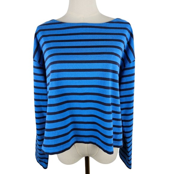 J. Crew Cropped Fit Top Large Blue Striped Long Sleeve Nautical - Picture 1 of 7